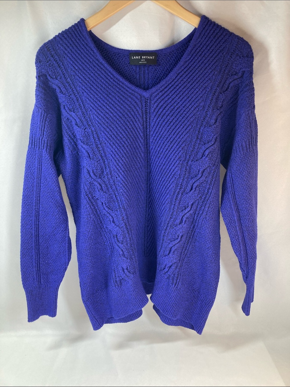 Lane Bryant Vibrant Purple Cable V-Neck Sweater